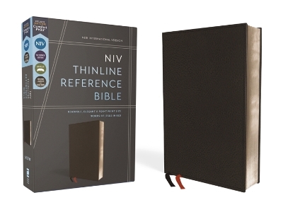 NIV, Thinline Reference Bible (Deep Study at a Portable Size), Genuine Leather, Calfskin, Black, Red Letter, Comfort Print -  Zondervan