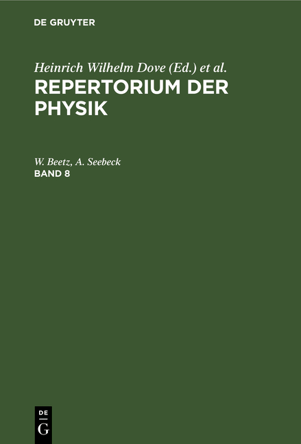 Repertorium der Physik / Repertorium der Physik. Band 8 - W. Beetz, A. Seebeck