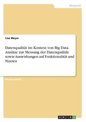 DatenqualitÃ¤t im Kontext von Big Data. AnsÃ¤tze zur Messung der DatenqualitÃ¤t sowie Auswirkungen auf FunktionalitÃ¤t und Nutzen - Lisa Meyer