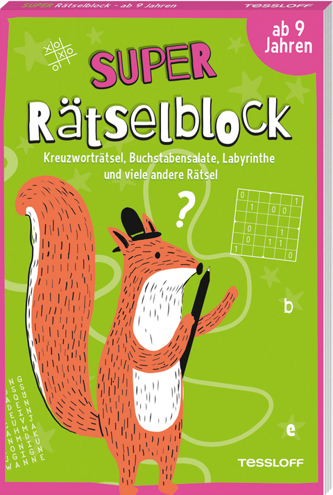 Super Rätselblock ab 9 Jahren.Kreuzworträtsel, Buchstabensalate, Labyrinthe und viele andere Rätsel