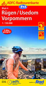 ADFC-Radtourenkarte 4 Rügen/Usedom Vorpommern 1:150.000, reiß- und wetterfest, E-Bike geeignet, GPS-Tracks Download - 