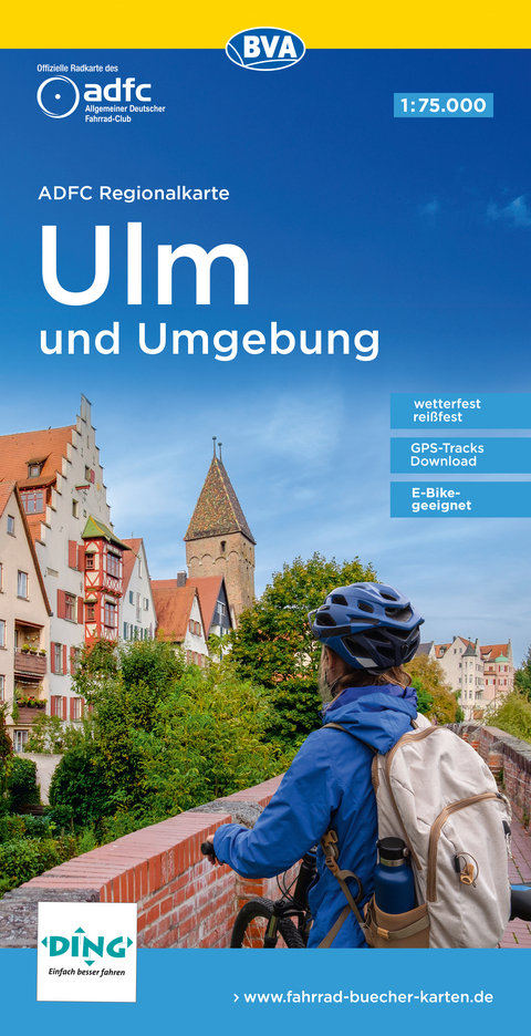 ADFC-Regionalkarte Ulm und Umgebung, 1:75.000, mit Tagestourenvorschlägen, reiß- und wetterfest, E-Bike-geeignet, GPS-Tracks-Download