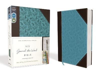 NIV, Journal the Word Bible (Perfect for Note-Taking), Leathersoft, Brown/Blue, Red Letter, Comfort Print -  Zondervan