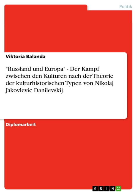 "Russland und Europa" - Der Kampf zwischen den Kulturen nach der Theorie der kulturhistorischen Typen von Nikolaj Jakovlevic Danilevskij - Viktoria Balanda