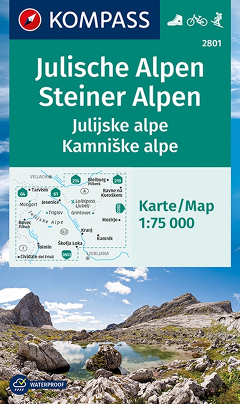 KOMPASS Wanderkarte 2801 Julische Alpen/Julijske alpe, Steiner Alpen/Kamniske alpe 1:75.000