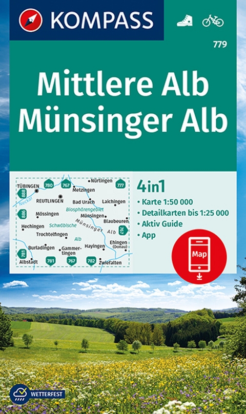 KOMPASS Wanderkarte 779 Mittlere Alb, Münsinger Alb 1:50.000