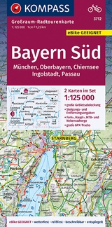 KOMPASS Großraum-Radtourenkarte 3712 Bayern Süd, Oberbayern, Chiemsee, Ingolstadt, Passau, München 1:125.000 - 