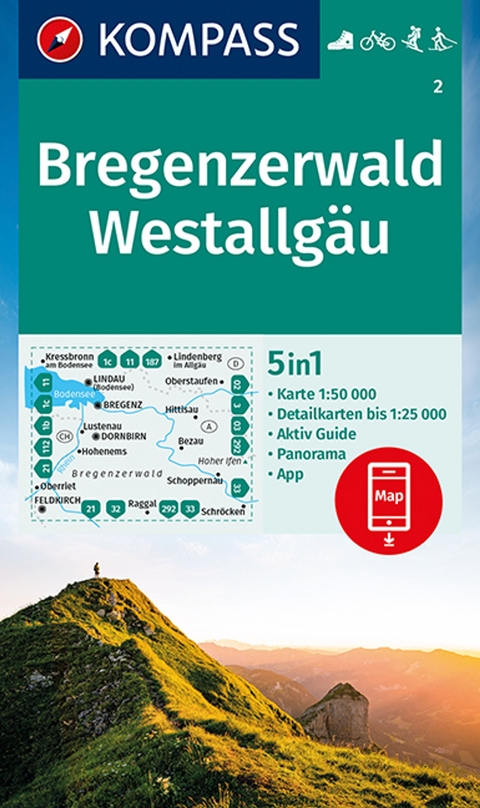 KOMPASS Wanderkarte 2 Bregenzerwald, Westallgäu 1:50.000