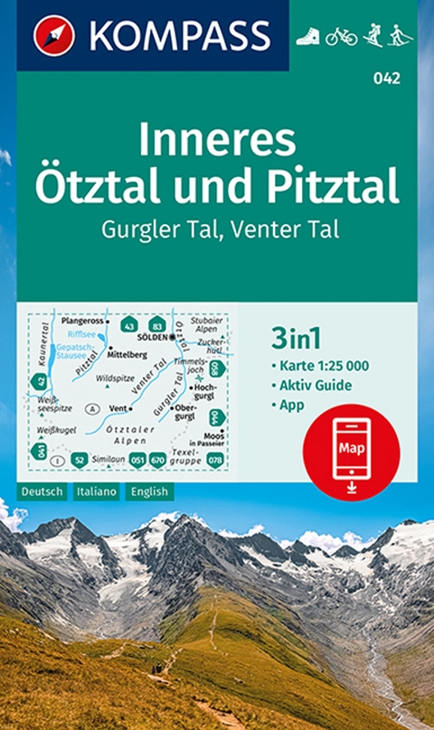KOMPASS Wanderkarte 042 Inneres Ötztal und Pitztal, Gurgler Tal, Venter Tal 1:25.000