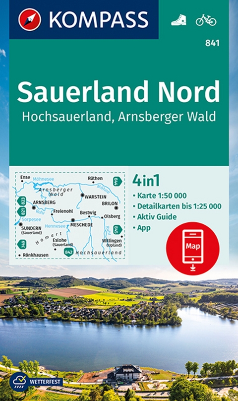 KOMPASS Wanderkarte 841 Sauerland 1, Hochsauerland, Arnsberger Wald 1:50.000
