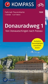 KOMPASS Fahrrad-Tourenkarte Donauradweg 1, von Donaueschingen nach Passau 1:50.000