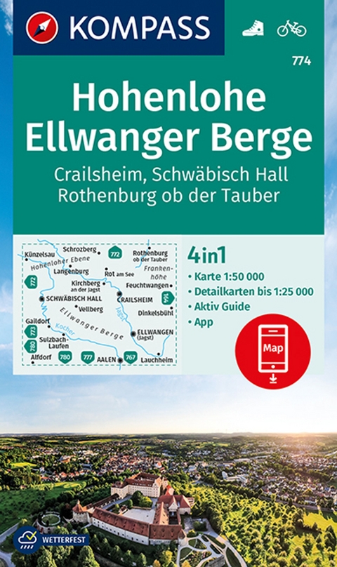 KOMPASS Wanderkarte 774 Hohenlohe, Ellwanger Berge, Crailsheim, Schwäbisch Hall, Rothenburg ob der Tauber 1:50.000