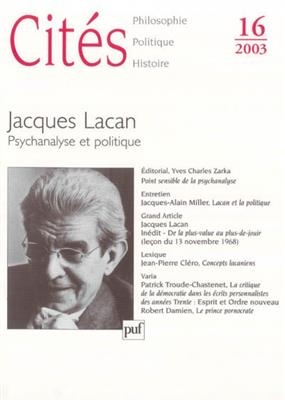 Cités, n° 16. Jacques Lacan : psychanalyse et politique -  xxx