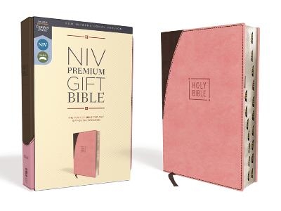 NIV, Premium Gift Bible, Leathersoft, Pink/Brown, Red Letter, Thumb Indexed, Comfort Print -  Zondervan