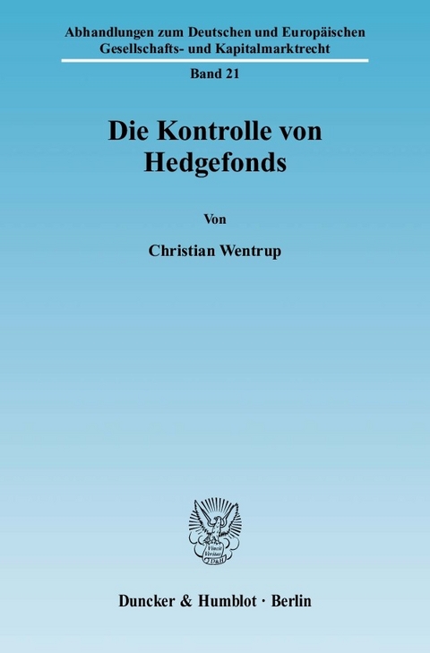 Ebook Die Kontrolle Von Hedgefonds Von Christian Wentrup Isbn 978 3 428 6 Sofort Download Kaufen Lehmanns De