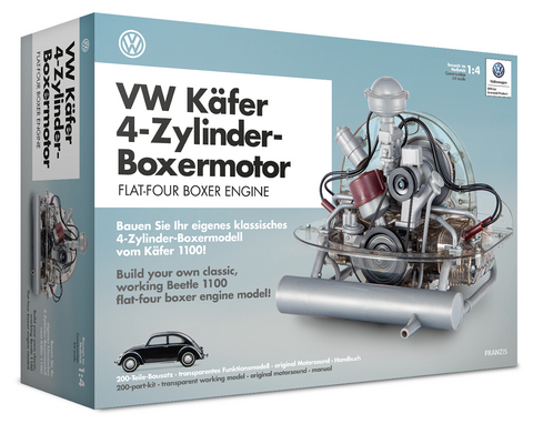 FRANZIS 67038 - VW Käfer Boxermotor, originalgetreuer Motorbausatz des 4-Zylinder Volkswagen Käfer 1100 Motors im Maßstab 1:4, inkl. Soundmodul, Anleitung und 100-seitigem Begleitbuch