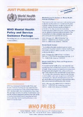 Mental Health Policy and Service Guidance Package -  Who,  World Health Organization