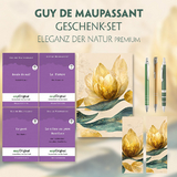 Guy de Maupassant Geschenkset - 4 Bücher (mit Audio-Online) + Eleganz der Natur Schreibset Premium - Guy de Maupassant