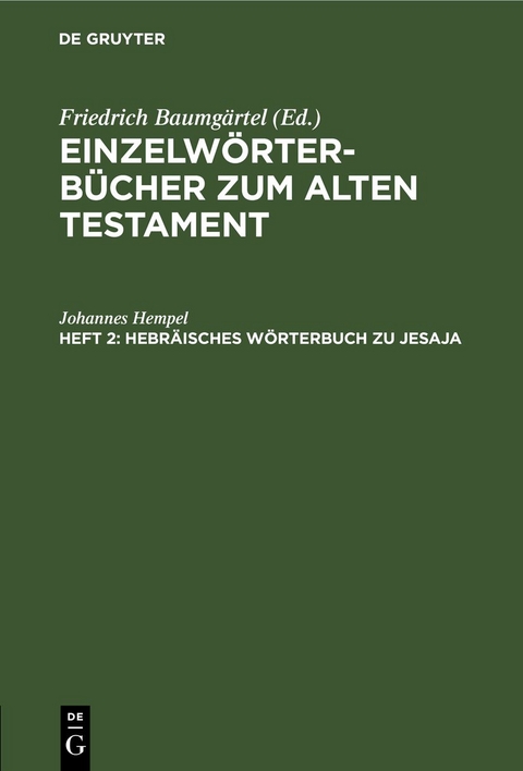 Einzelwörterbücher zum Alten Testament / Hebräisches Wörterbuch zu Jesaja - Johannes Hempel